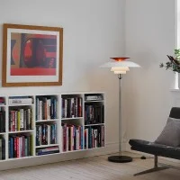 Louis Poulsen PH 80 Glass Floor Lamp Opal White With Red Louis Poulsen PH 80 Glass Floor Lamp Opal White With Red