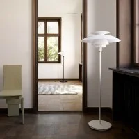 Louis Poulsen PH 80 Glass Floor Lamp Opal White With Red Louis Poulsen PH 80 Glass Floor Lamp Opal White With Red