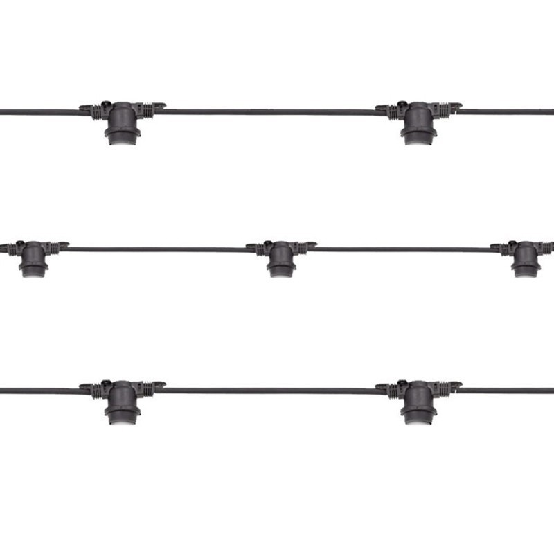 Black String Light Extendable 10 Lampholder E27 11,5 mt For Outdoor