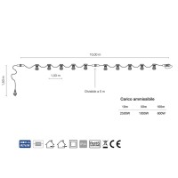 Black String Light Extendable 10 Lampholder E27 11,5 mt For Outdoor
