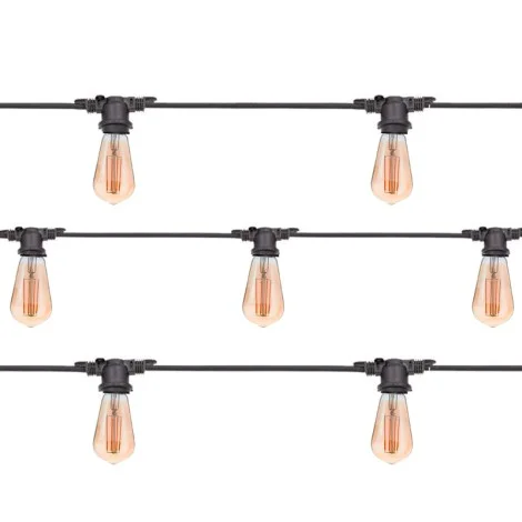Catena Luminosa Cordoniera Nero 10 Portalampada E27 11.5mt Prolungabile Lampadine LED Cono per Esterno