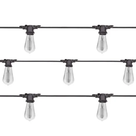 Catena Luminosa Cordoniera colore Nero 10 Portalampada E27 11.5 mt Prolungabile Lampadine ST64 LED 5W 2200K