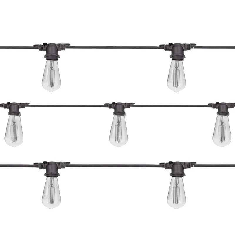 Catena Luminosa Cordoniera colore Nero 10 Portalampada E27 11.5 mt Prolungabile Lampadine ST64 LED 5W 2200K Catena Luminosa Cordoniera colore Nero 10 Portalampada E27 11.5 mt Prolungabile Lampadine ST64 LED 5W 2200K