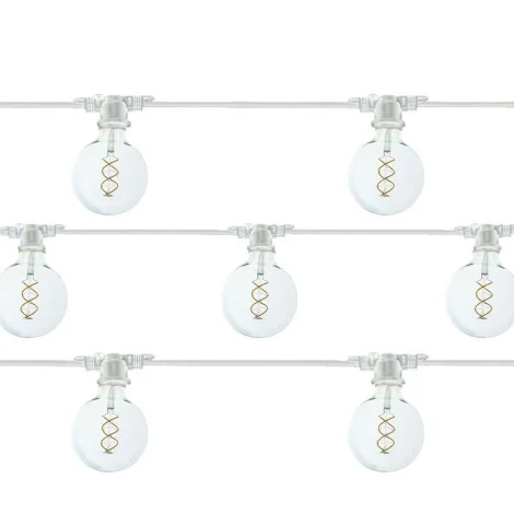 Catena Luminosa Cordoniera colore Bianco 10 Portalampada E27 11.5 mt Prolungabile Lampadine Globo LED 5W 2200K