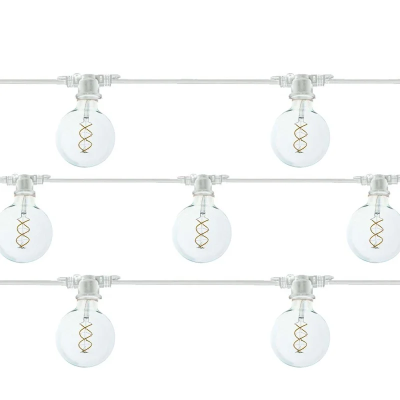 Catena Luminosa Cordoniera colore Bianco 10 Portalampada E27 11.5 mt Prolungabile Lampadine Globo LED 5W 2200K