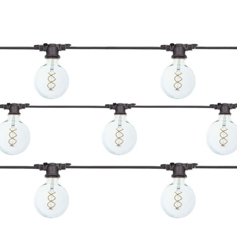 Catena Luminosa Cordoniera colore Nero 10 Portalampada E27 11.5 mt Prolungabile Lampadine Globo LED 5W 2200K