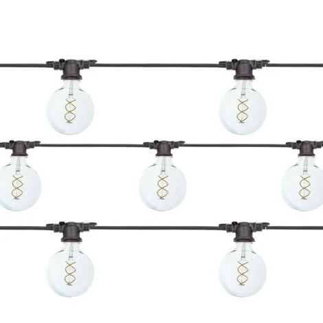 Catena Luminosa Cordoniera colore Nero 10 Portalampada E27 11.5 mt Prolungabile Lampadine Globo LED 5W 2200K