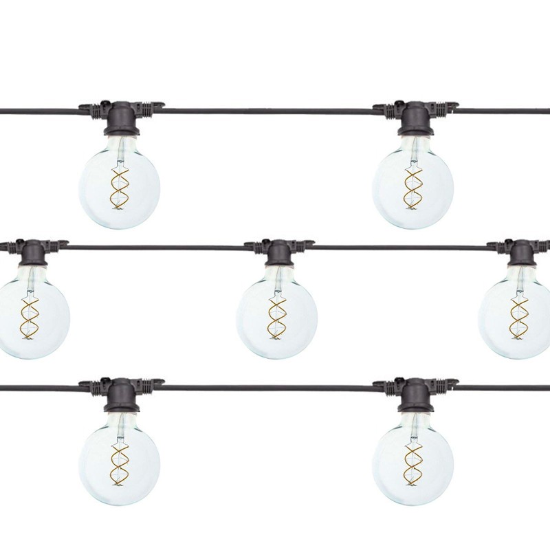 Catena Luminosa Cordoniera colore Nero 10 Portalampada E27 11.5 mt Prolungabile Lampadine Globo LED 5W 2200K Catena Luminosa Cordoniera colore Nero 10 Portalampada E27 11.5 mt Prolungabile Lampadine Globo LED 5W 2200K