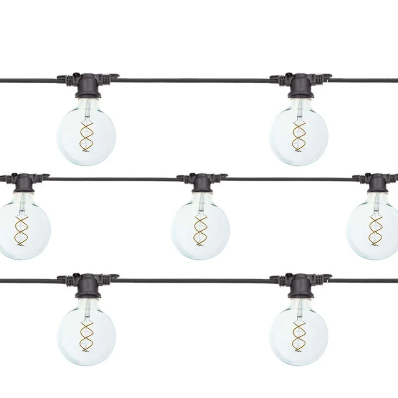 String Lights Black 10 Lampholder E27 11.5 mt Extendable LED 5W 2200K Globe Bulbs