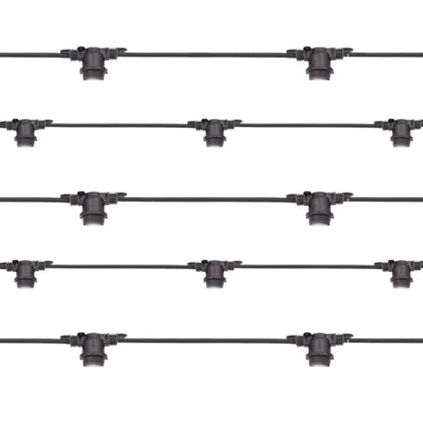 Black String Light Extendable 50 Lampholder E27 50mt For Outdoor IP65