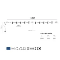 Black String Light Extendable 50 Lampholder E27 50mt For Outdoor IP65