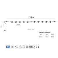 Catena Luminosa Cordoniera Prolungabile Nero da 50 Portalampada E27 50m Uso Esterno IP65