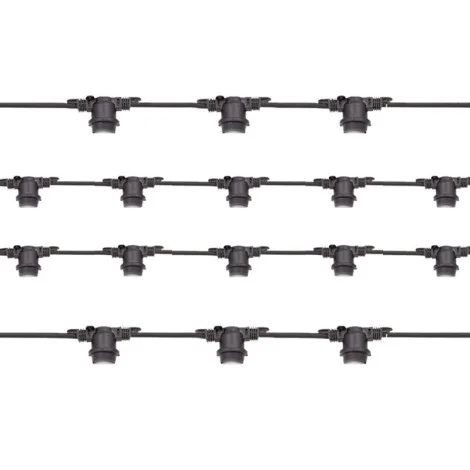 Black String Light Extendable 120 Lampholder E27 50mt For Outdoor IP65