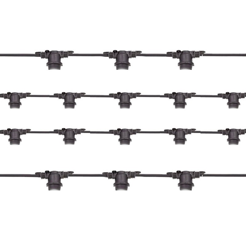 Catena Luminosa Cordoniera Nero da 120 Portalampada E27 50m Uso Esterno IP65
