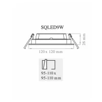 Lampo Slim square Recessed LED Panel 9W 120x120mm 230V IP54