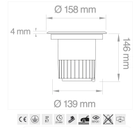 Lampo Faro LED 14W Carrabile 230V da Incasso in Alluminio e acciaio inox IP67