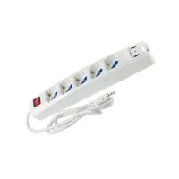 FAI Multipla Da Tavolo Con Interruttore 5 Prese Universali 10/16A Bipasso + 2 USB DC 5V 2100 mA Max