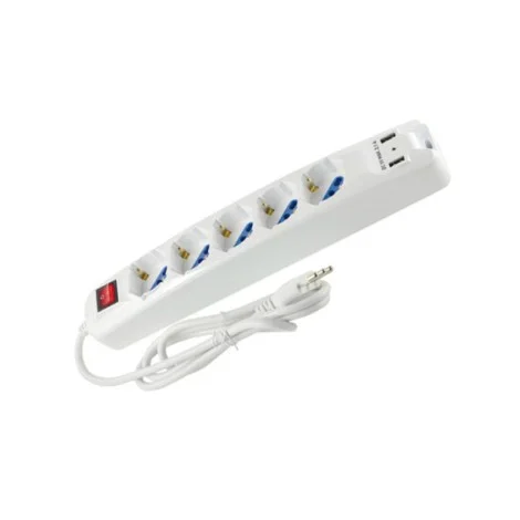 FAI Multipla Da Tavolo Con Interruttore 5 Prese Universali 10/16A Bipasso + 2 USB DC 5V 2100 mA Max