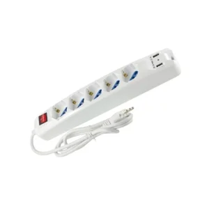 FAI Multipla Da Tavolo Con Interruttore 5 Prese Universali 10/16A Bipasso + 2 USB DC 5V 2100 mA Max