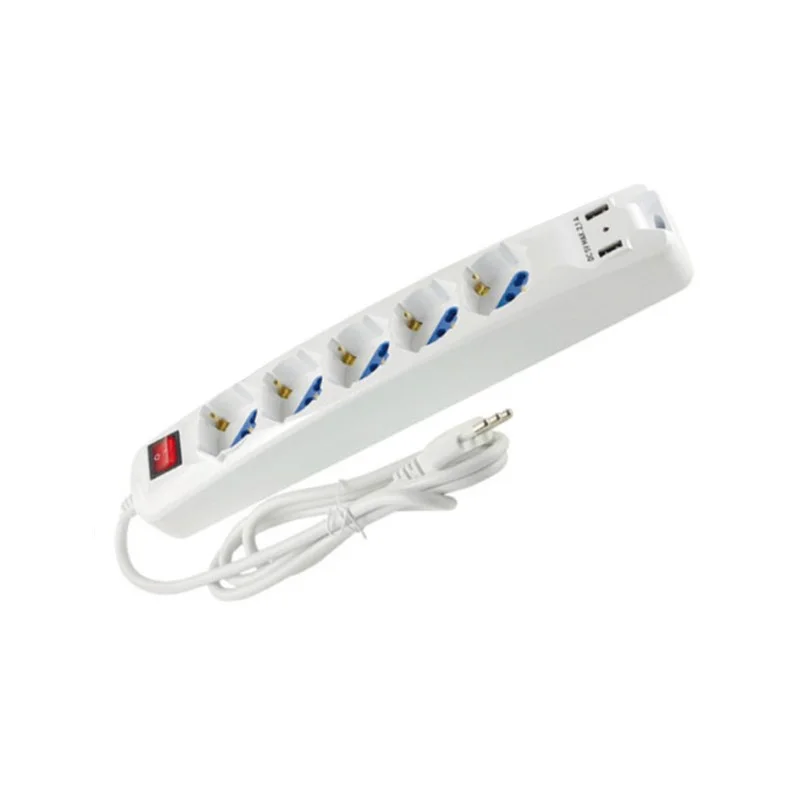 FAI Multipla Da Tavolo Con Interruttore 5 Prese Universali 10/16A Bipasso + 2 USB DC 5V 2100 mA Max FAI Multipla Da Tavolo Con Interruttore 5 Prese Universali 10/16A Bipasso + 2 USB DC 5V 2100 mA Max