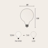 LED Curved Vintage Lamp Globe D.95 E27 5W 2000K 250lm Amber