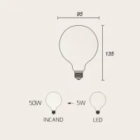 LED Curved Vintage Lamp Globe D.95 E27 5W 2000K 250lm Amber