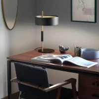 Oluce 1953 Gold and Black Table Lamp By Ostuni & Forti