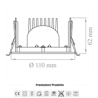 Lampo Faro LED 9W da Incasso DIKOR orientabile orizzontale e verticale