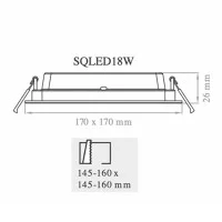 Lampo Pannello quadrato Slim LED Da Incasso 18W 170x170mm 230V IP54