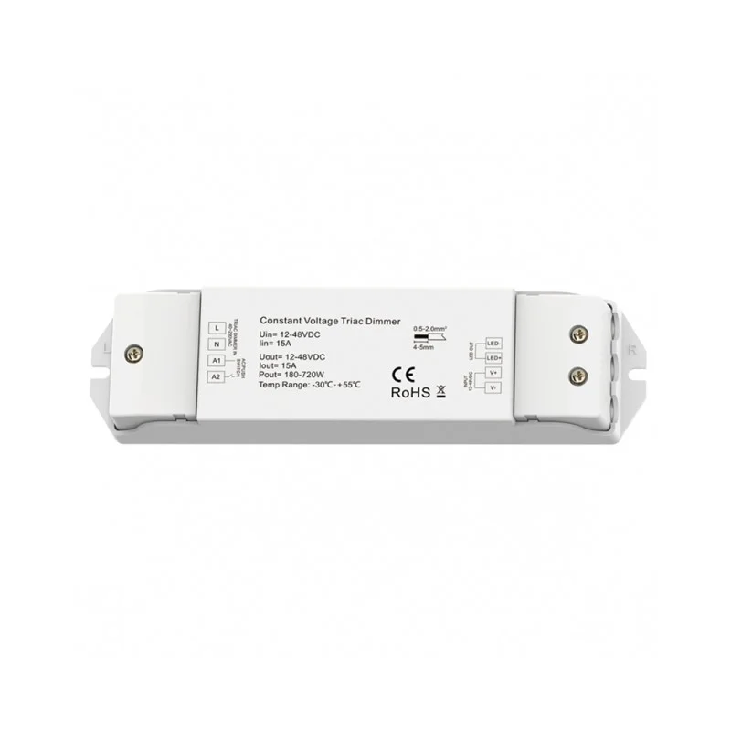 Triac Push Dimmer Controller 180-720W 15A 12-24-48V DC Triac Push Dimmer Controller 180-720W 15A 12-24-48V DC