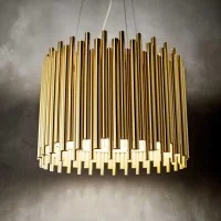 Ideal Lux Pan Circular Suspension Lamp with Golden Tubes