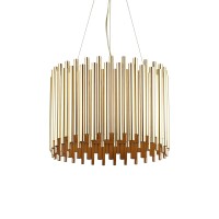Ideal Lux Pan Circular Suspension Lamp with Golden Tubes