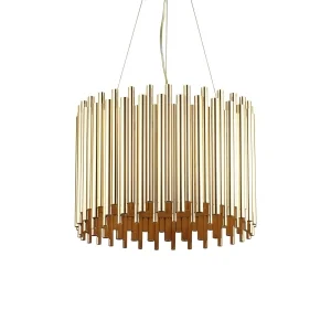 Ideal Lux Pan Circular Suspension Lamp with Golden Tubes