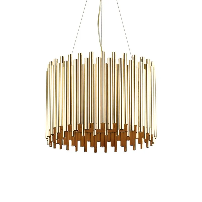 Ideal Lux Pan Circular Suspension Lamp with Golden Tubes Ideal Lux Pan Circular Suspension Lamp with Golden Tubes