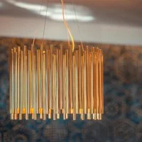 Ideal Lux Pan Circular Suspension Lamp with Golden Tubes