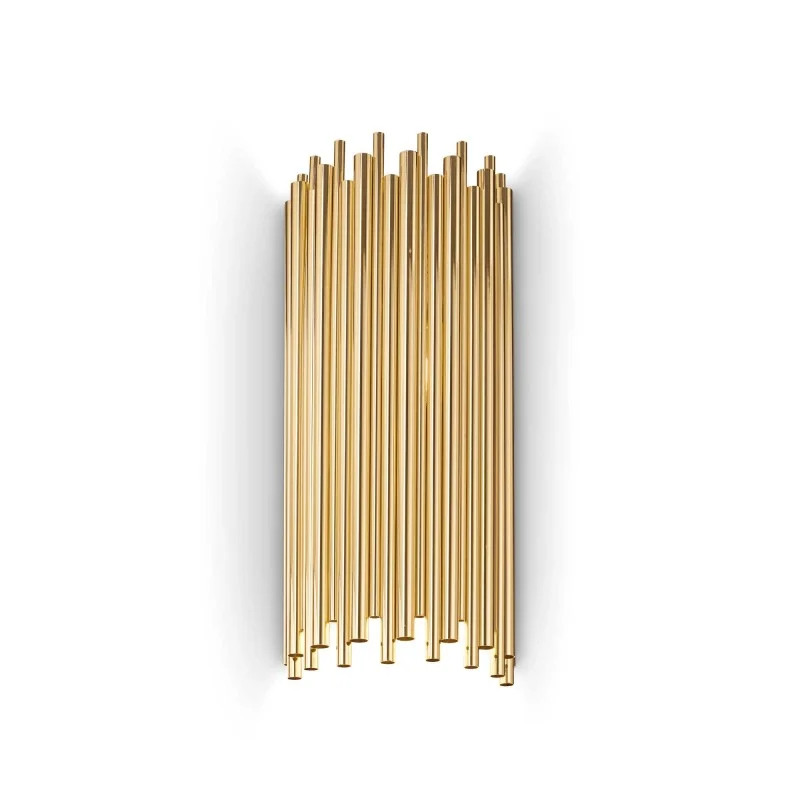 Ideal Lux Pan Elegant Wall Lamp with Golden Metallic Tubes Ideal Lux Pan Elegant Wall Lamp with Golden Metallic Tubes