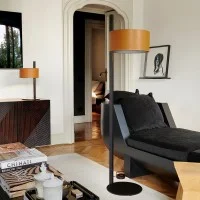 Oluce Parallel Floor Lamp in Leather for Indoor