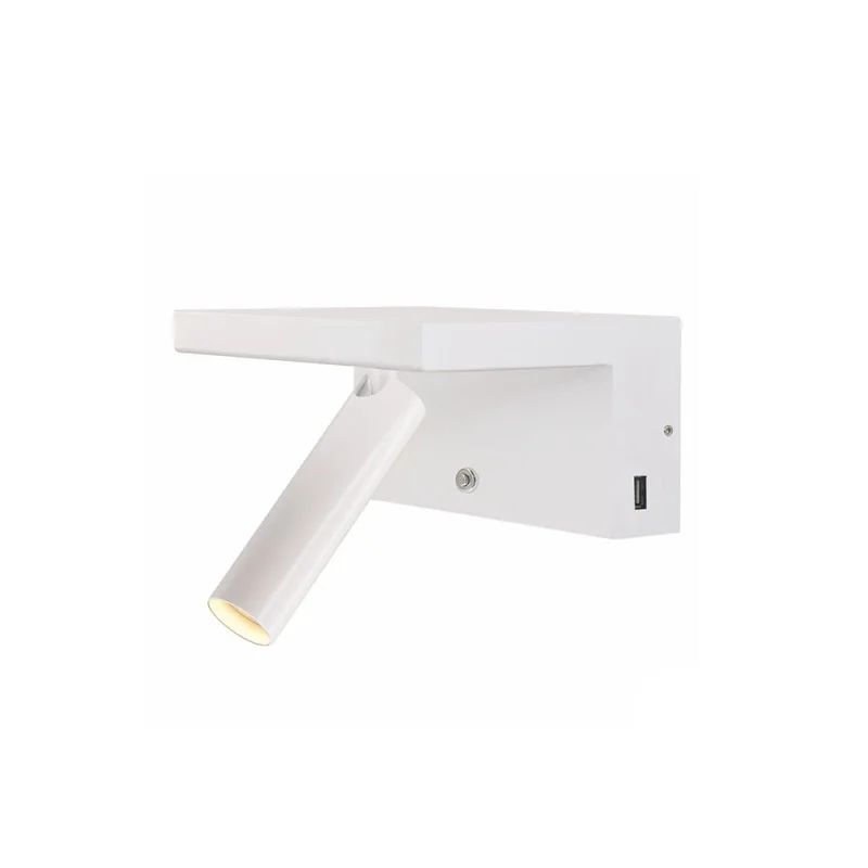 Beneito Faure Beam 230V LED 5W 2700K 380lm Dimmer 2x USB Lampada da Parete Regolabile Bianco