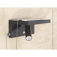 Beneito Faure Beam 230V LED 5W 2700K 380lm Dimmer 2x USB Lampada da Parete Regolabile Nero