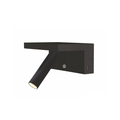 Beneito Faure Beam 230V LED 5W 2700K 380lm Dimmer 2x USB Lampada da Parete Regolabile Nero