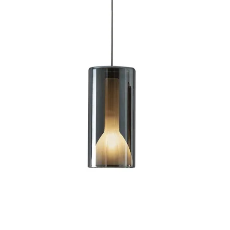 Penta Lit Cylindrical Suspension Lamp in Mirrored Blown Glass