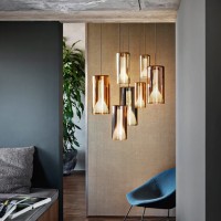 Penta Lit Cylindrical Suspension Lamp in Mirrored Blown Glass
