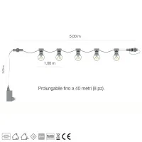 Catena Luminosa Cordoniera 5 lampade incluse 24V Prolungabile