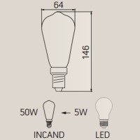 LED Curved Vintage Lamp ST64 E27 5W 2000K 250lm Amber Dimmer