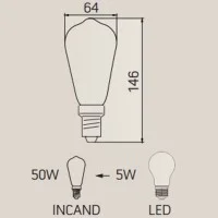 LED Curved Vintage Lamp ST64 E27 5W 2200K 280lm Clear Dimmer LED Curved Vintage Lamp ST64 E27 5W 2200K 280lm Clear Dimmer