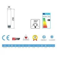 Tube Lamp LED E27 Long Filament T38 5.5W 2000K 470lm Amber
