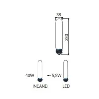 Tube Lamp LED E27 Long Filament T38 5.5W 2000K 470lm Amber