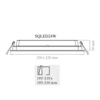 Lampo Pannello quadrato Slim LED Da Incasso 24W 220x220mm 230V IP54